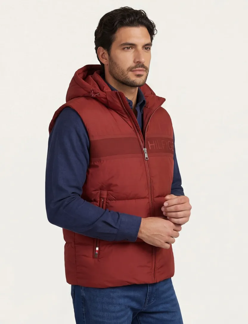 Tommy Hilfiger bodywarmer rood effen rits normale fit Big & Tall