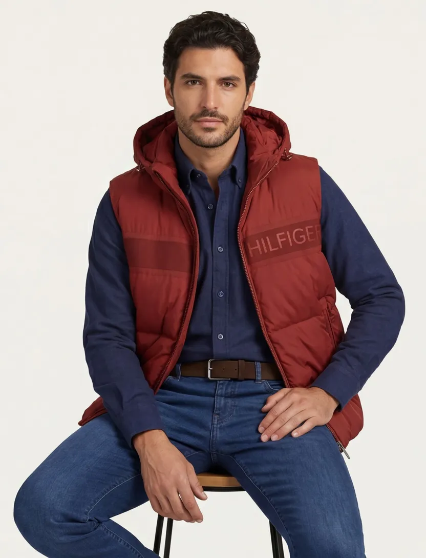 Tommy Hilfiger bodywarmer rood effen rits normale fit Big & Tall