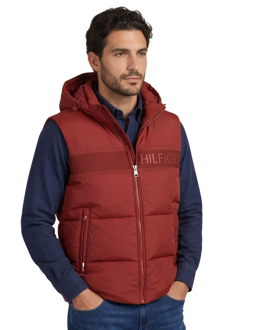 Tommy Hilfiger bodywarmer rood effen rits normale fit Big & Tall