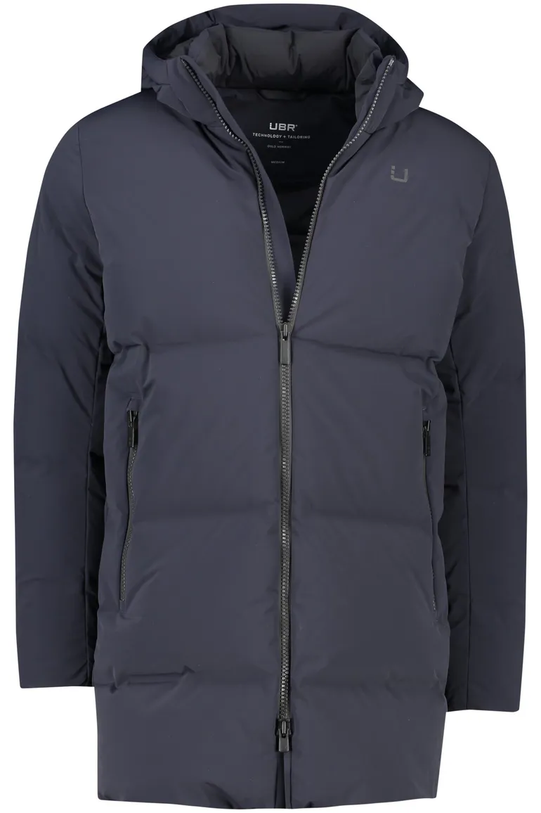 UBR winterjas halflang donkerblauw effen rits + knoop normale fit