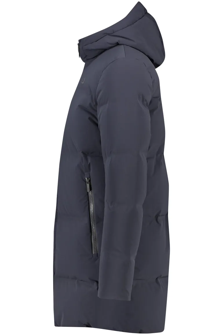UBR winterjas halflang donkerblauw effen rits + knoop normale fit