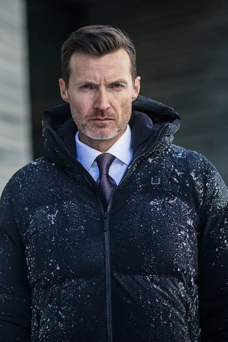 UBR winterjas halflang donkerblauw effen rits + knoop normale fit