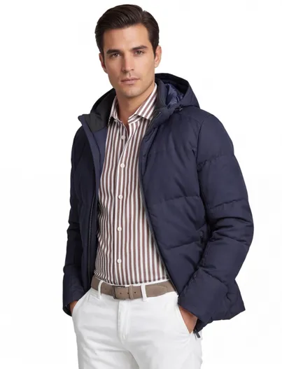 UBR UBR winterjas donkerblauw effen rits + knoop normale fit afneembare capuchon