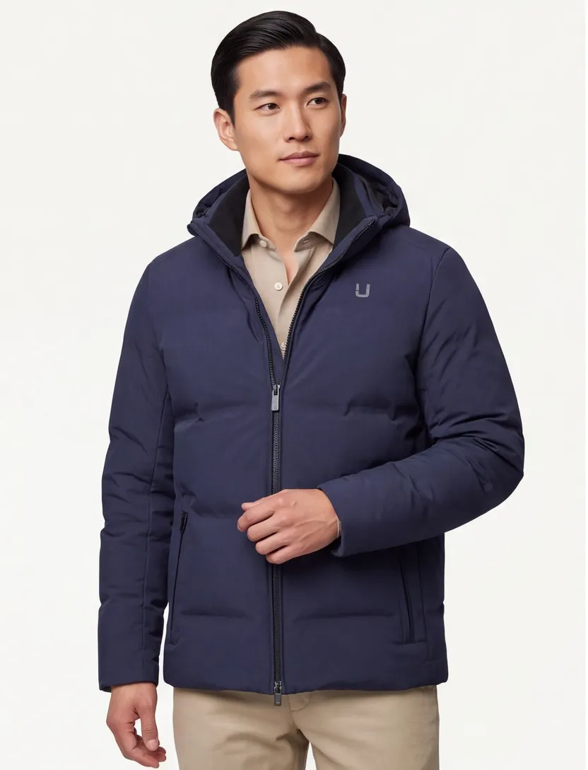 UBR winterjas donkerblauw normale fit effen rits