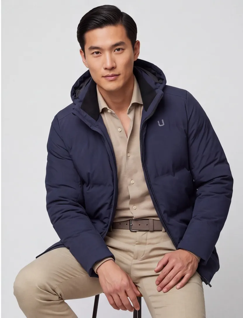 UBR winterjas donkerblauw normale fit effen rits