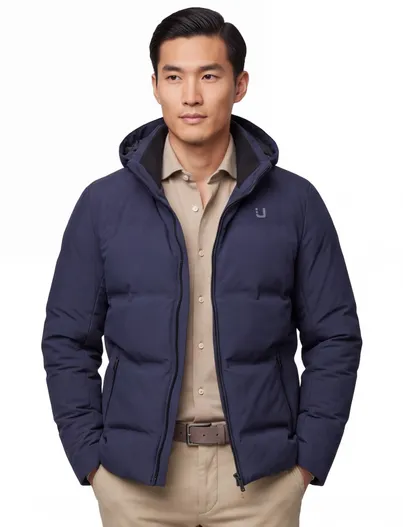UBR UBR winterjas donkerblauw effen rits normale fit