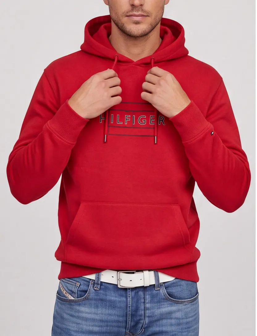 Hoodie Tommy Hilfiger rood opdruk katoen