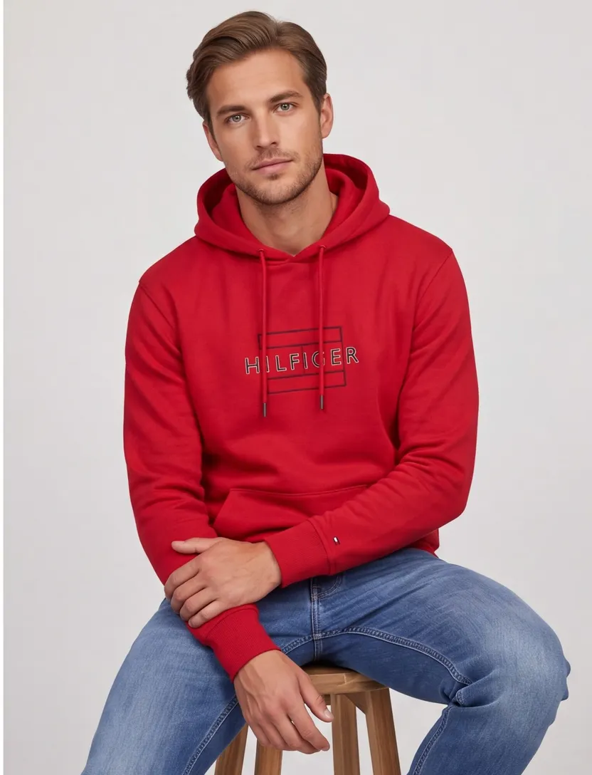 Hoodie Tommy Hilfiger rood opdruk katoen