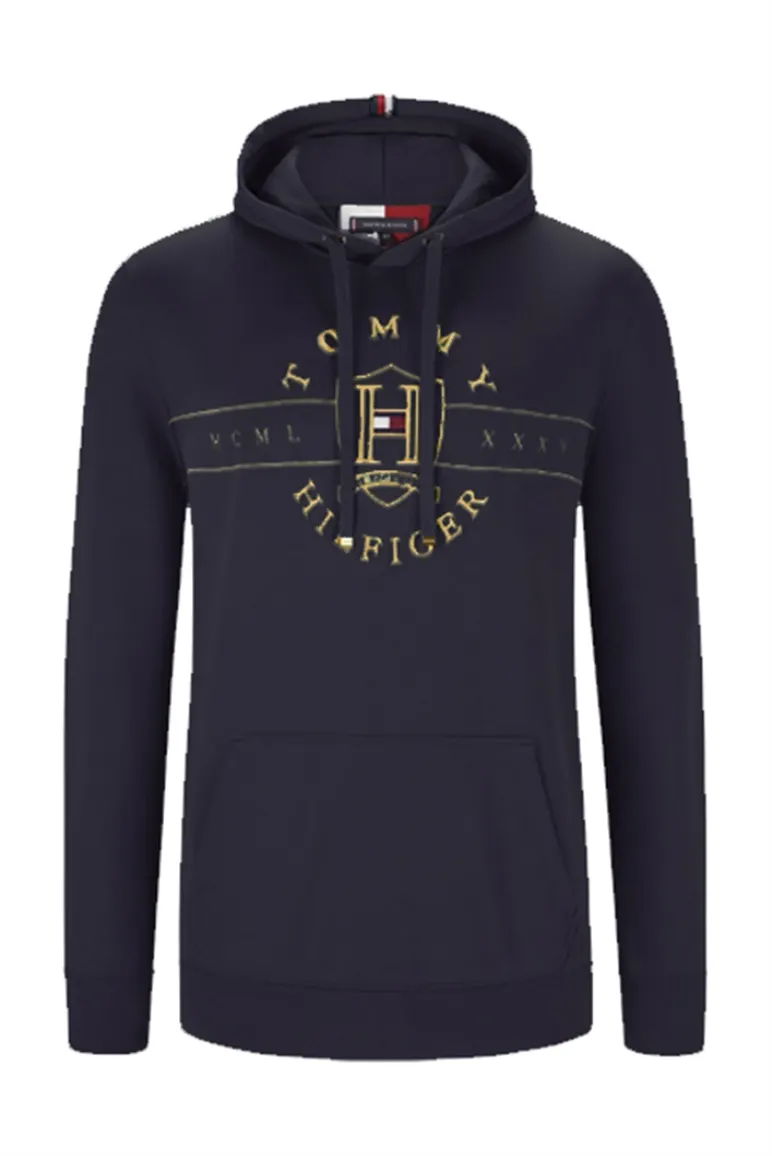 Hoodie Tommy Hilfiger sweater donkerblauw effen katoen
