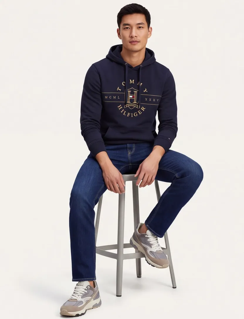 Tommy Hilfiger sweater hoodie donkerblauw opdruk katoen