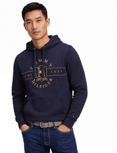 Tommy Hilfiger Hoodie Tommy Hilfiger sweater donkerblauw effen katoen