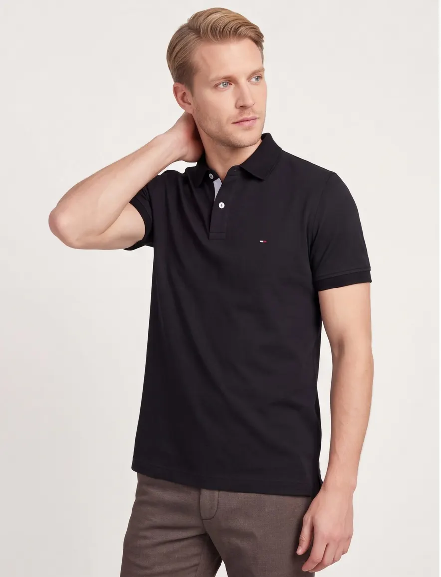 polo Tommy Hilfiger blauw effen katoen wijde fit