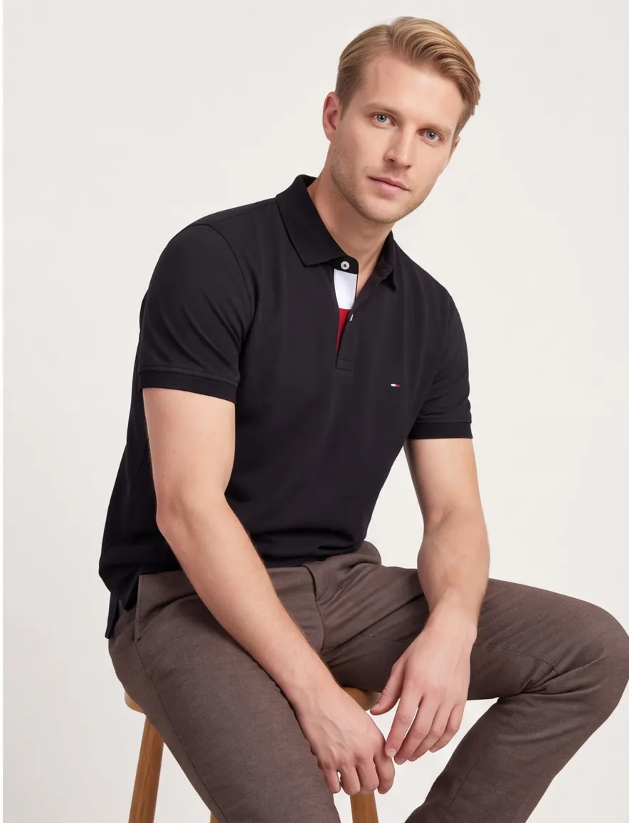 polo Tommy Hilfiger blauw effen katoen wijde fit