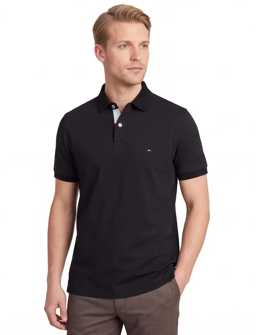 polo Tommy Hilfiger blauw effen katoen wijde fit
