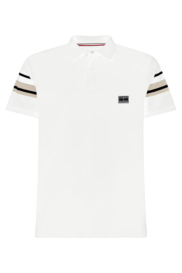 Tommy Hilfiger polo opdruk mouwen normale fit wit effen katoen