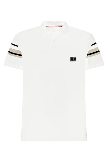 Tommy Hilfiger Tommy Hilfiger poloshirt opdruk mouwen normale fit wit effen katoen