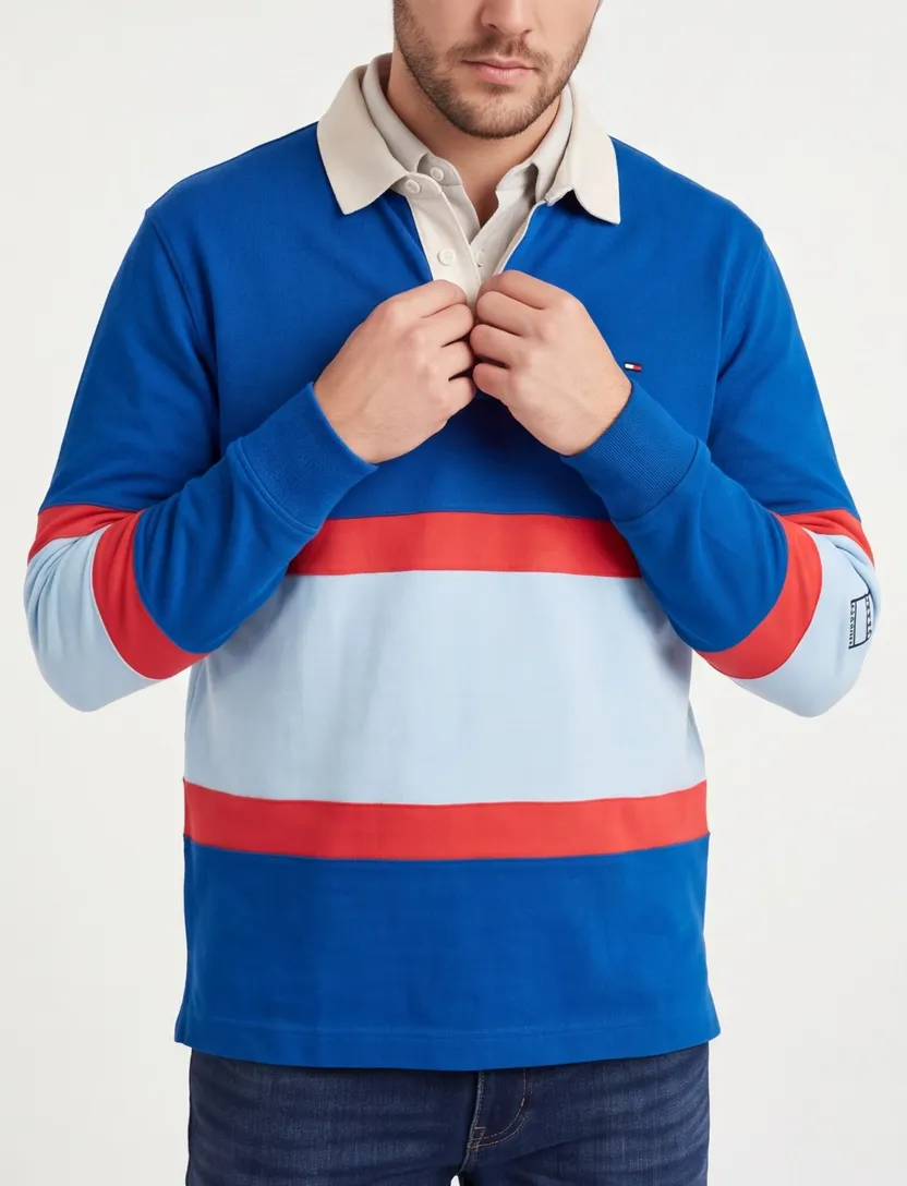 Rugby trui Tommy Hilfiger blauw gestreept katoen