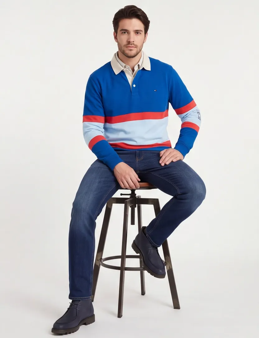 Rugby trui Tommy Hilfiger blauw gestreept katoen