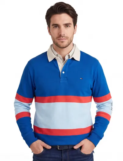 Tommy Hilfiger Rugby trui Tommy Hilfiger blauw gestreept katoen