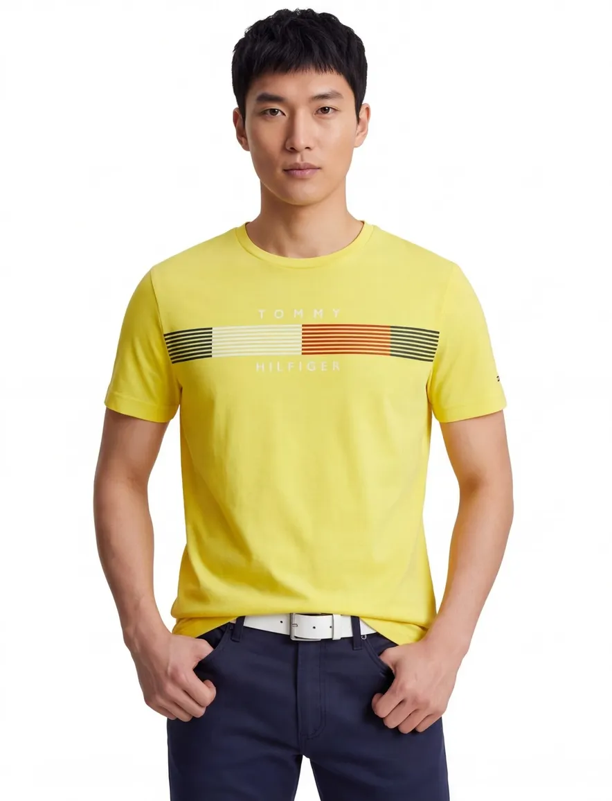 Tommy Hilfiger t-shirt geel opdruk katoen
