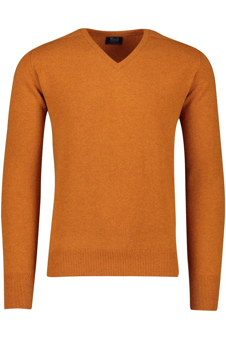 William Lockie trui v-hals oranje effen wol