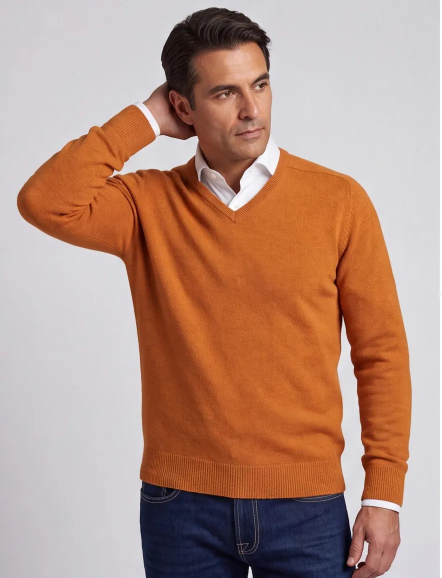 William Lockie trui v-hals oranje effen wol