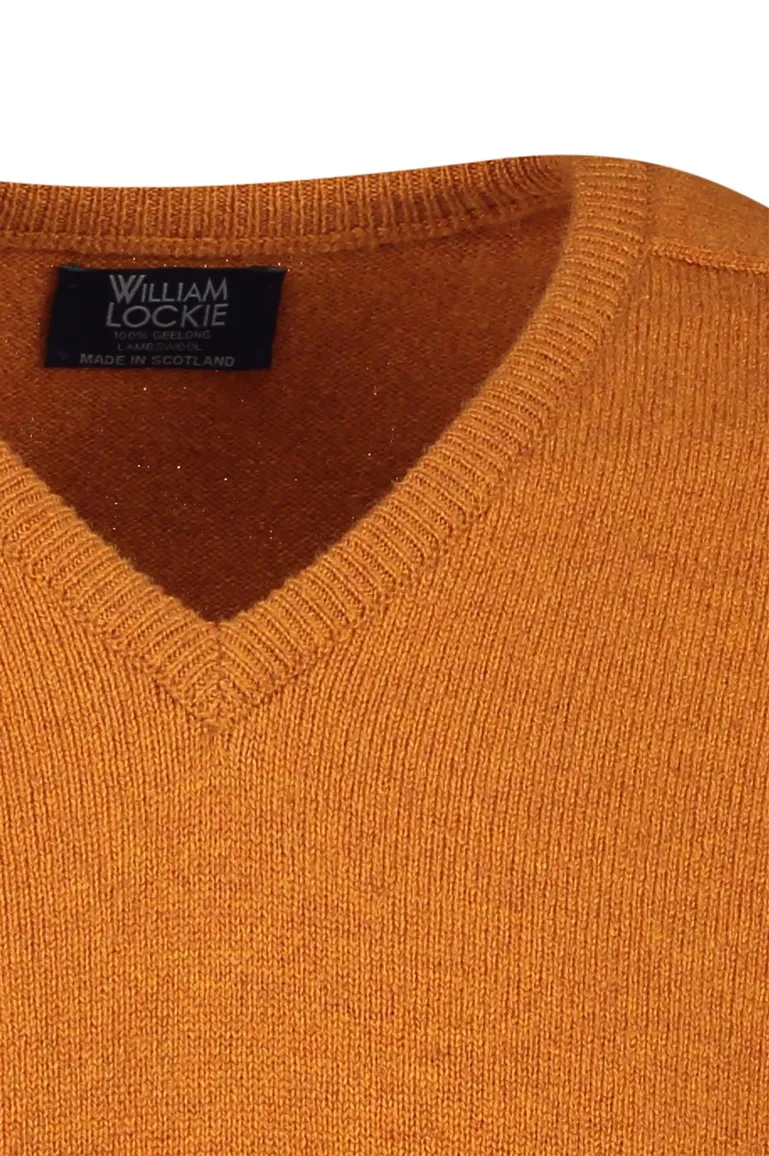 William Lockie trui v-hals oranje effen wol