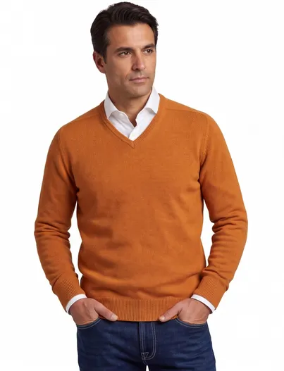 William Lockie William Lockie trui oranje effen wol v-hals
