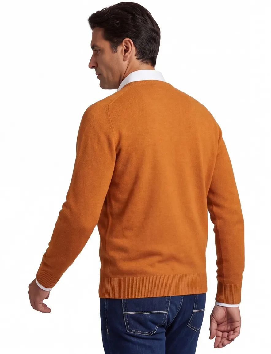 William Lockie trui v-hals oranje effen wol