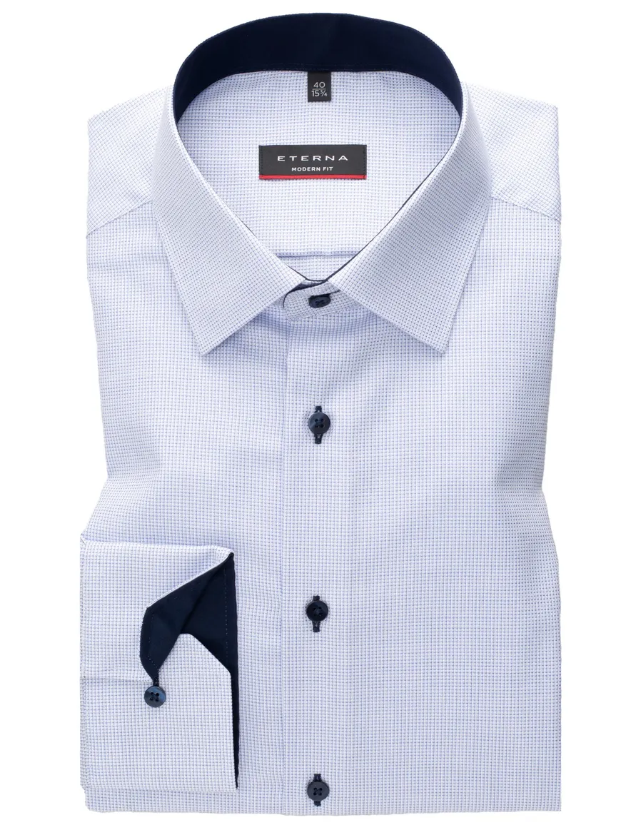 Eterna overhemd mouwlengte 7 Modern Fit normale fit lichtblauw effen katoen
