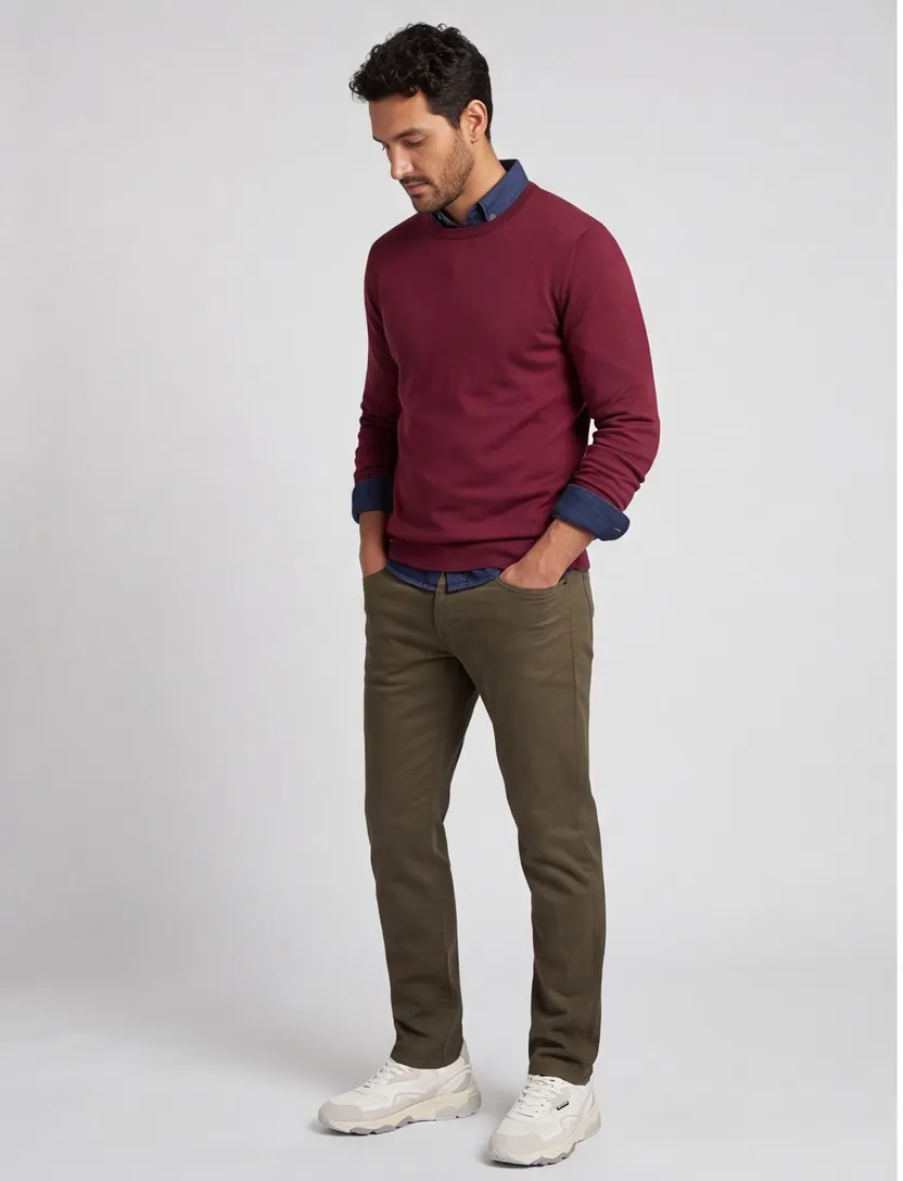 Superdry trui bordeaux effen katoen ronde hals