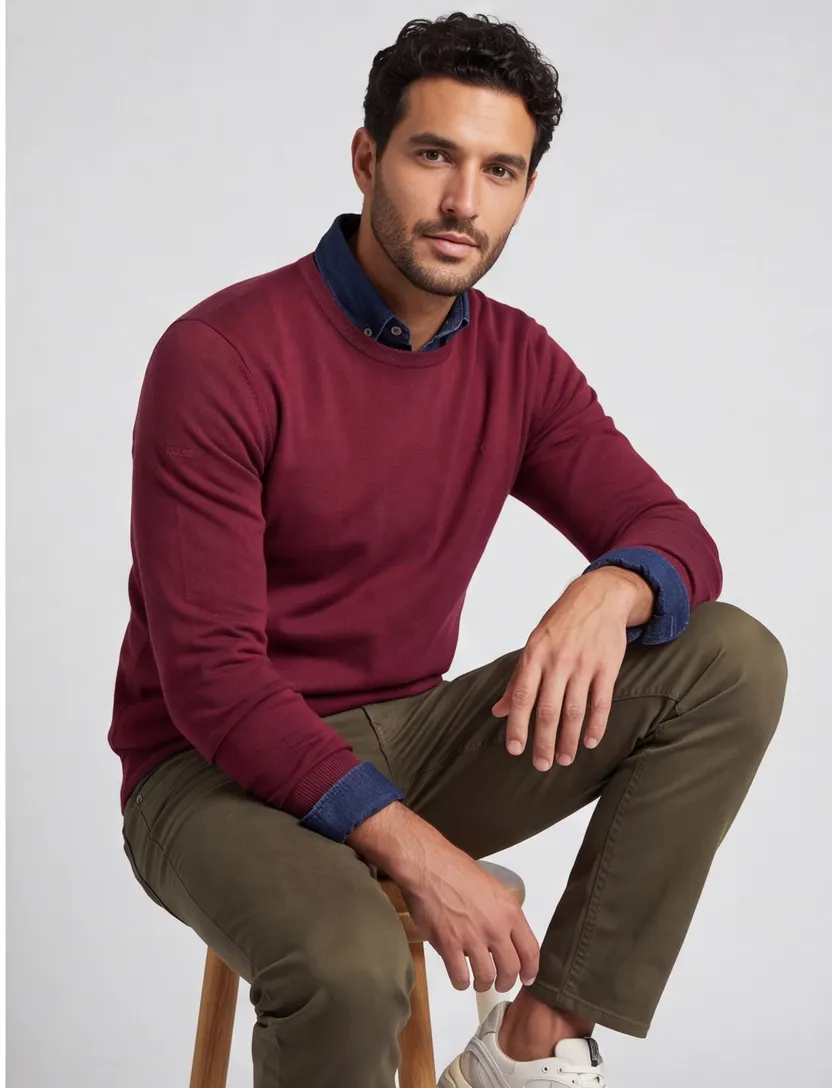 Superdry trui bordeaux effen katoen ronde hals