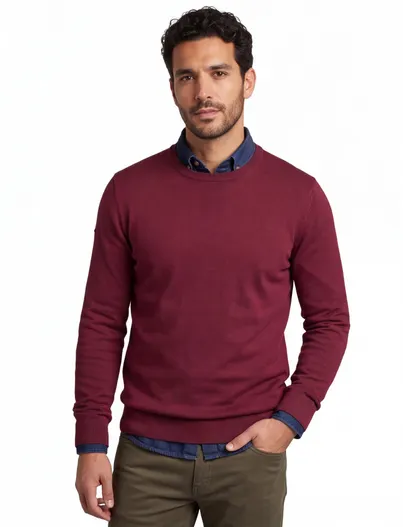 Superdry Superdry trui bordeaux effen katoen ronde hals