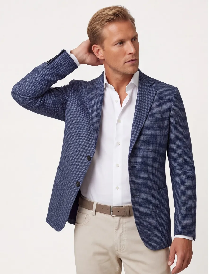 Dressler colbert blauw gemêleerd linnen normale fit