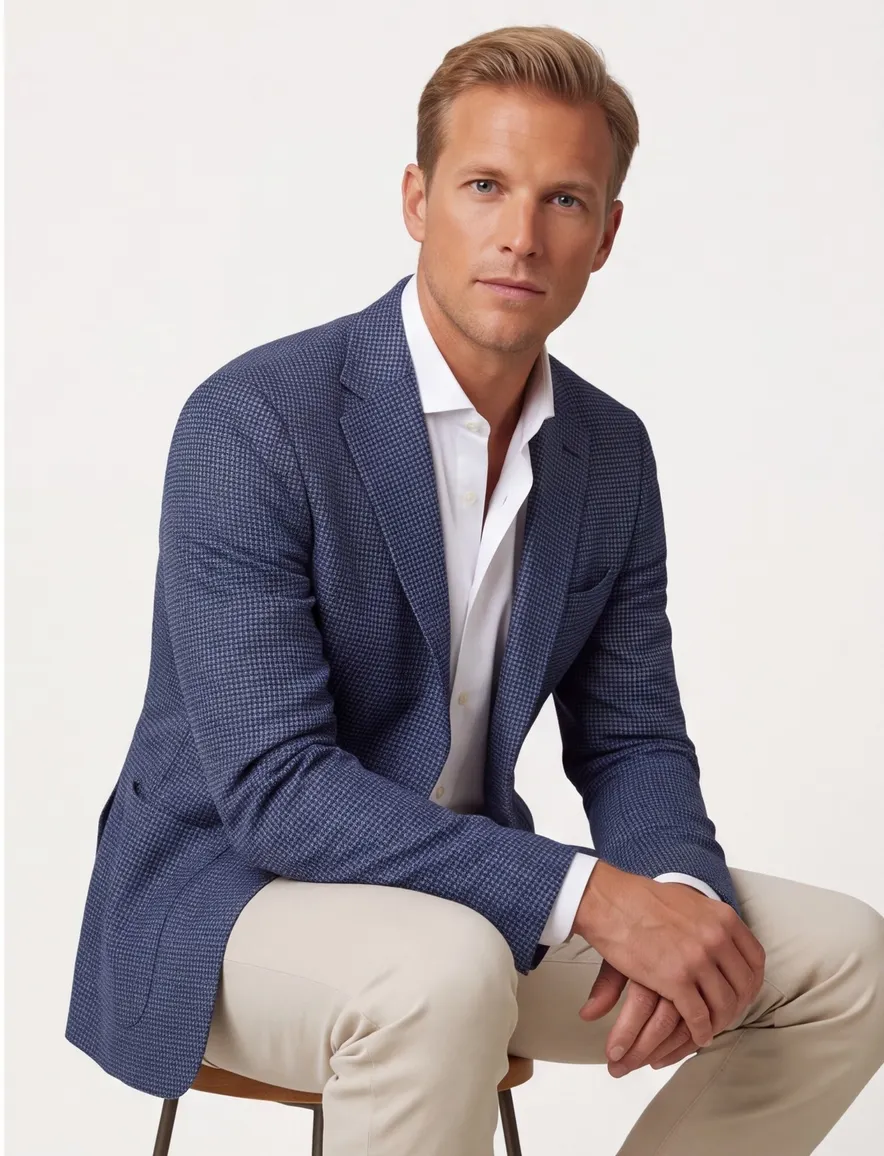 Dressler colbert blauw gemêleerd linnen normale fit