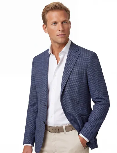 Dressler Dressler colbert blauw gemêleerd linnen normale fit