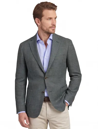 Dressler Dressler colbert groen gemêleerd katoen normale fit