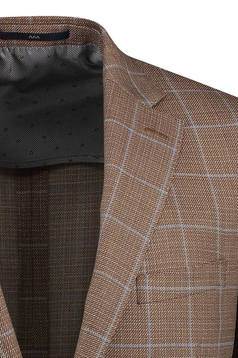 Dressler colbert bruin geruit merino wol normale fit