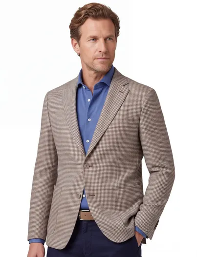 Dressler Dressler colbert beige gemêleerd linnen normale fit