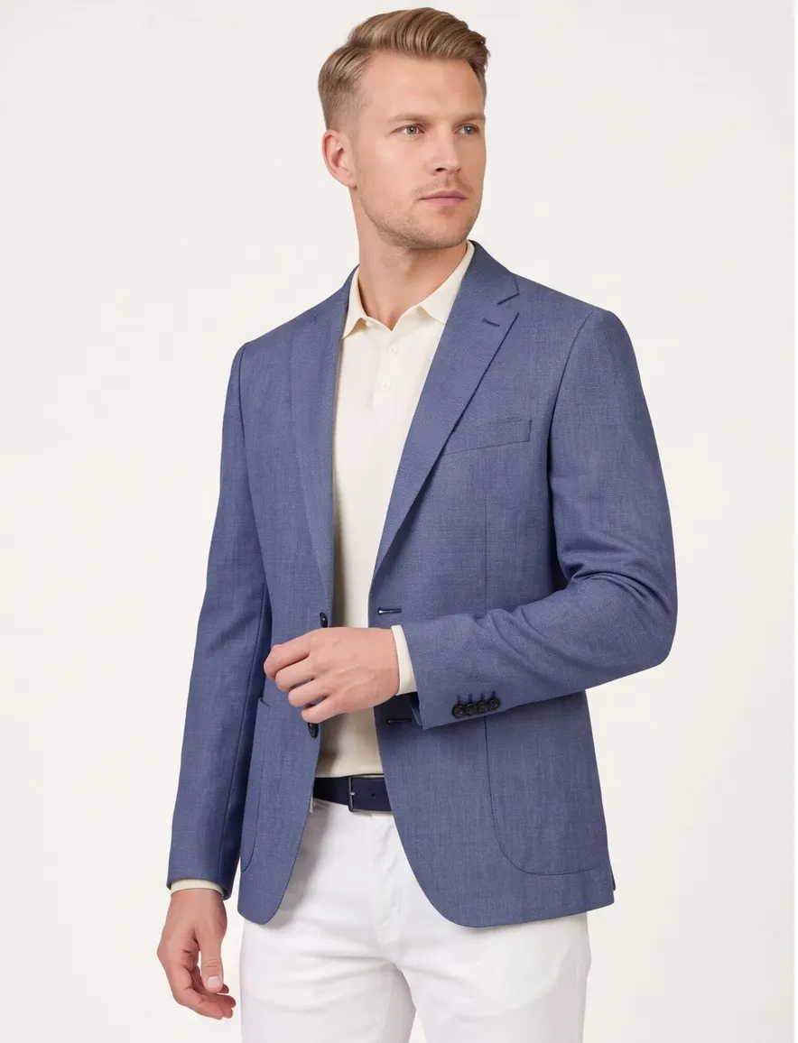 Dressler colbert blauw effen katoen, wol normale fit