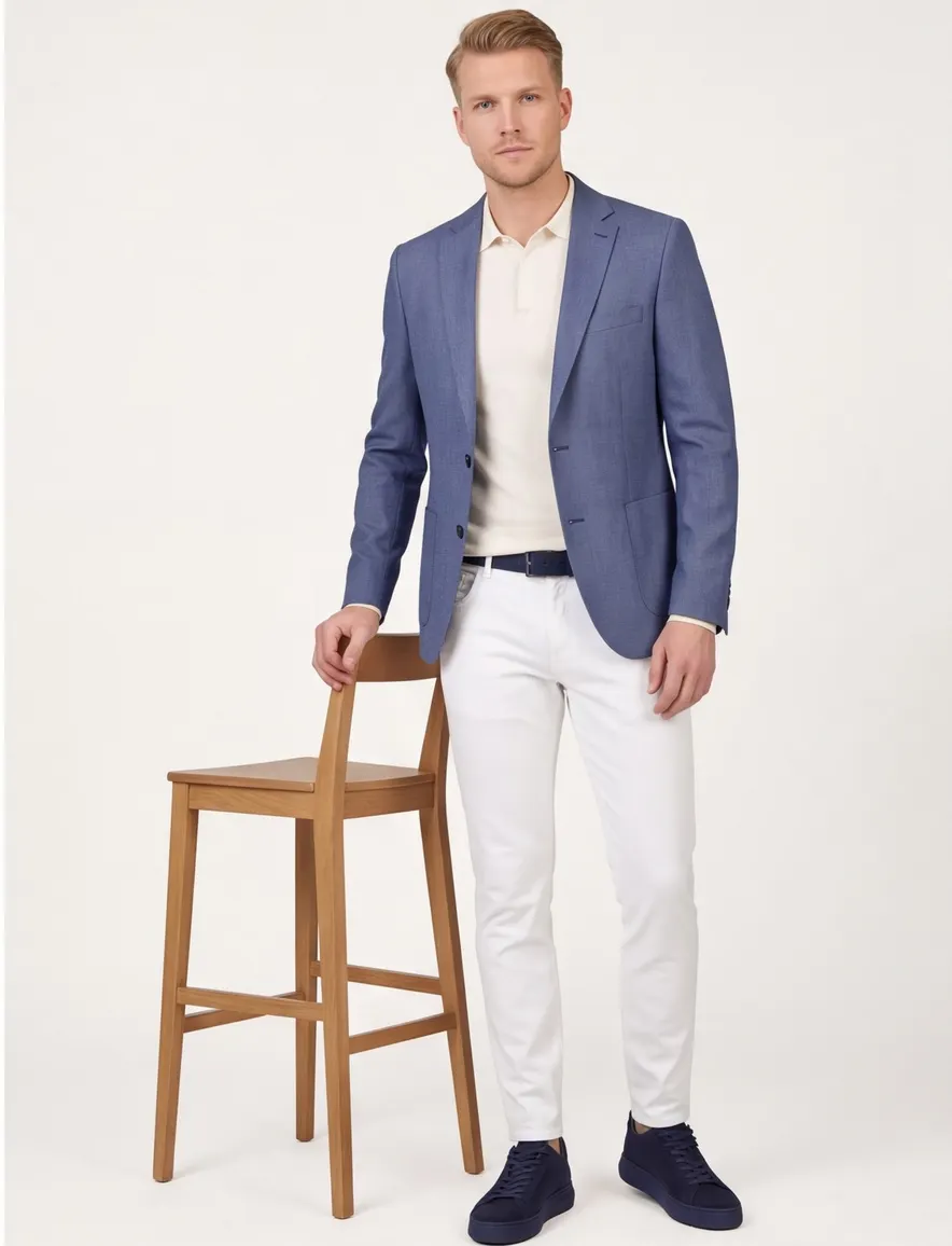 Dressler colbert blauw effen katoen, wol normale fit