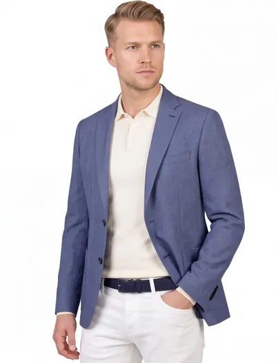 Dressler Dressler colbert blauw effen katoen, wol normale fit