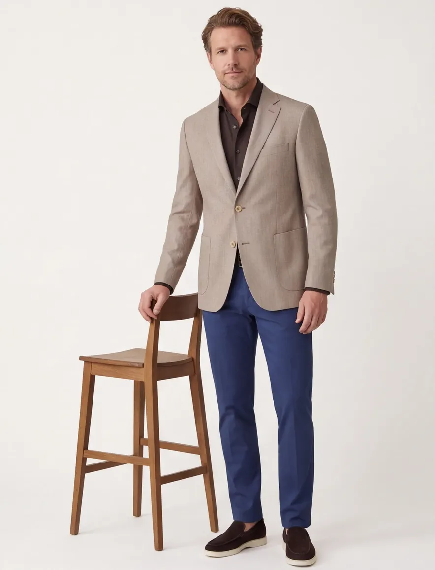 Dressler colbert beige effen katoen, wol normale fit