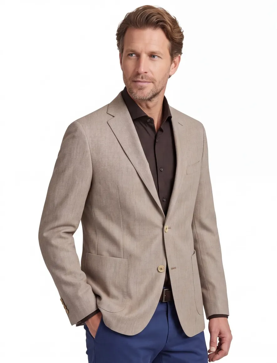Dressler colbert beige effen katoen, wol normale fit