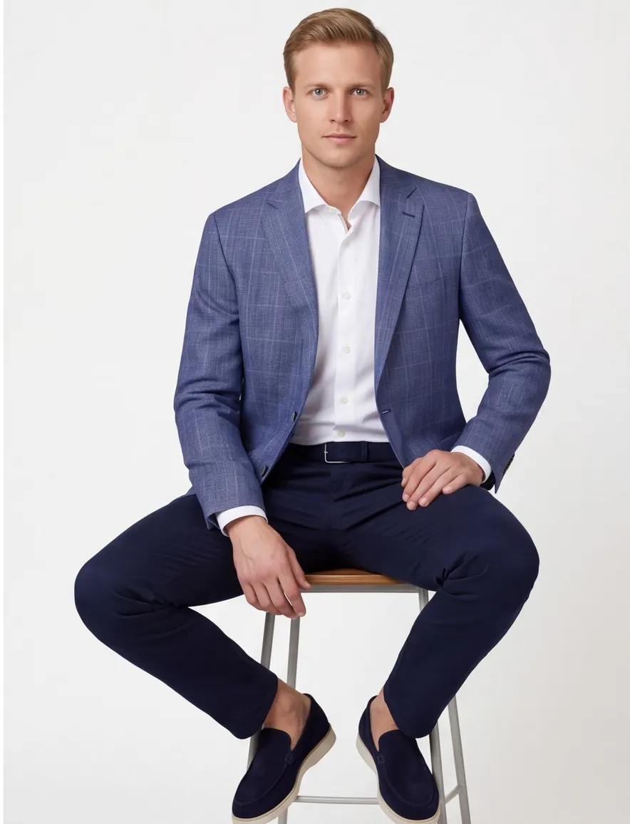 Blauw geruit linnen Dressler colbert normale fit herenmode