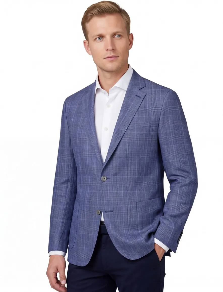 Blauw geruit linnen Dressler colbert normale fit herenmode