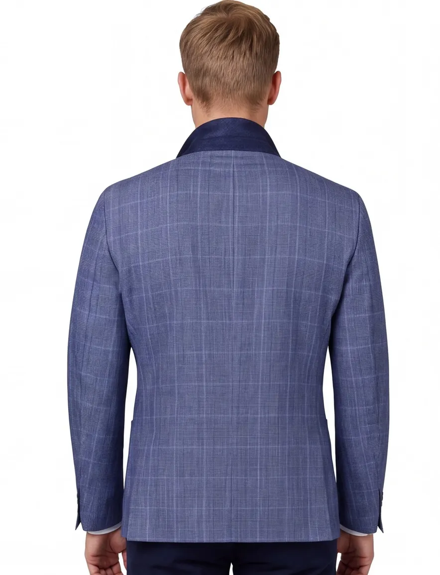 Blauw geruit linnen Dressler colbert normale fit herenmode
