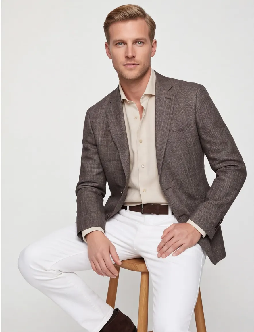 Dressler colbert beige geruit linnen, wol normale fit
