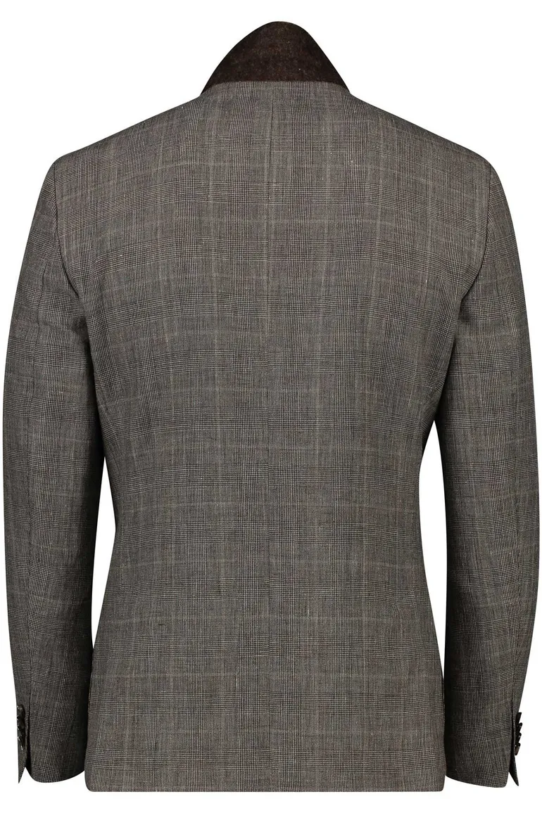 Dressler colbert beige geruit linnen, wol normale fit
