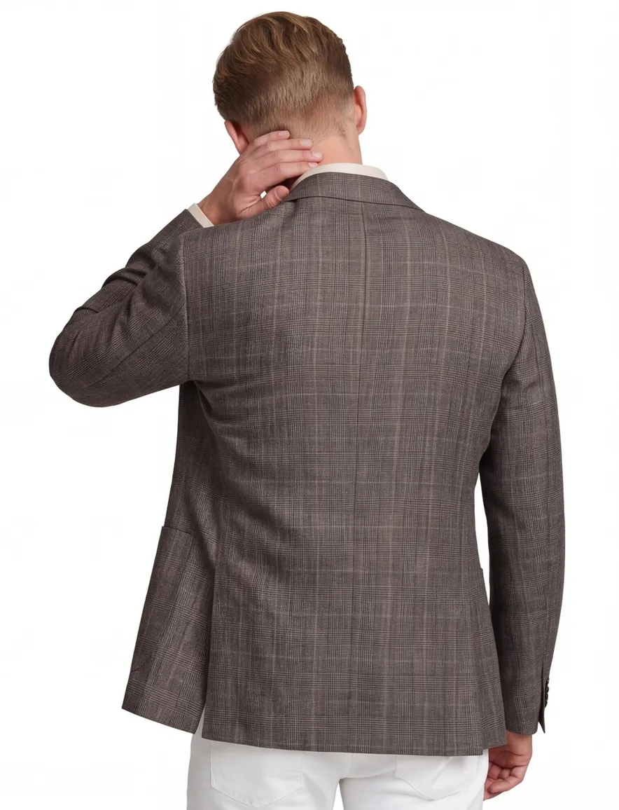 Dressler colbert beige geruit linnen, wol normale fit